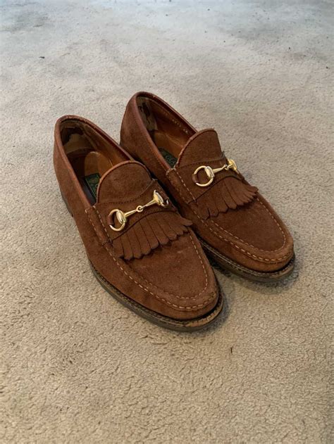 gucci tan suede loafers|gucci fringe loafer.